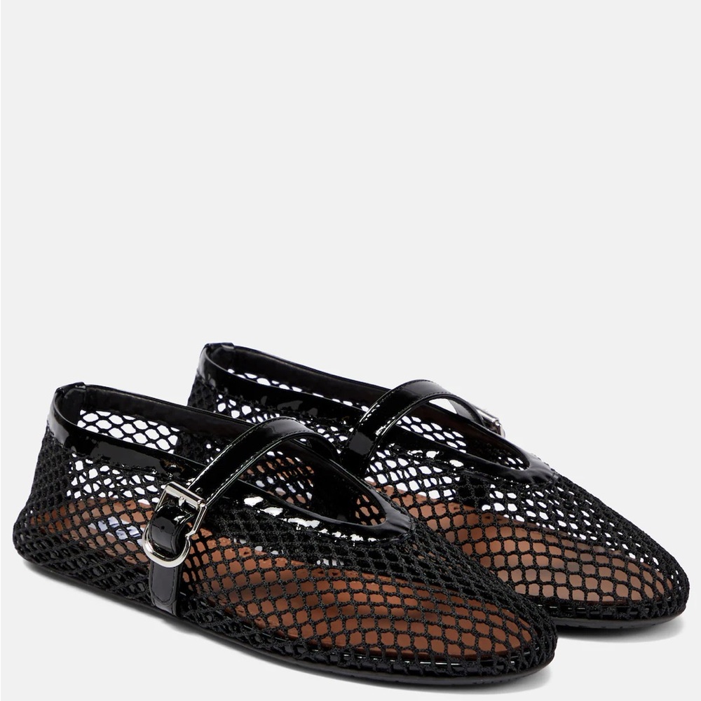 Alaia Iconic Black Fishnet Mary Jane Flats with Buckle